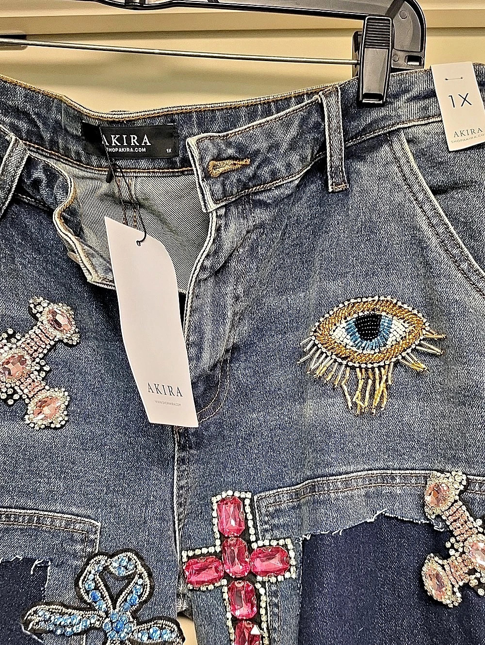 AKIRA Wild And Free Denim Pant Straight Leg Blue 1X - Picture 7 of 13